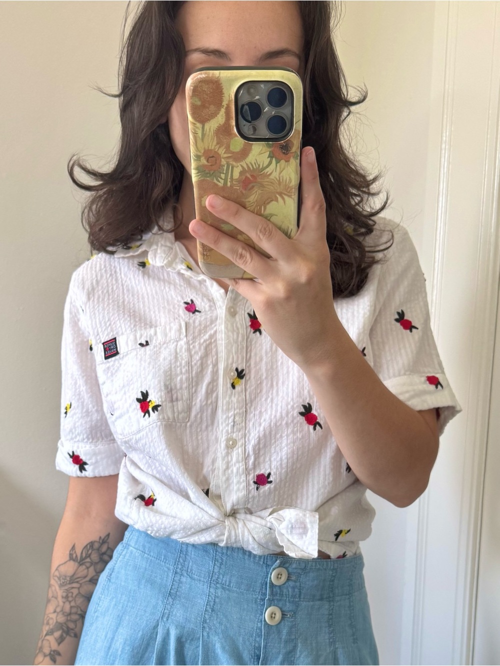 Superdry Floral Embroidery Button-Down Short-Sleeve Shirt
